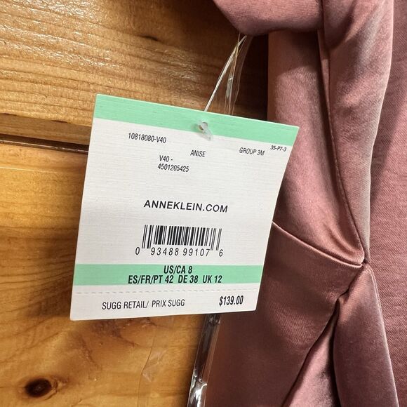 $139 Anne Klein NEW Washed Satin Rose Anise V Neck Tie Midi Dress Size 8 - Picture 7 of 8